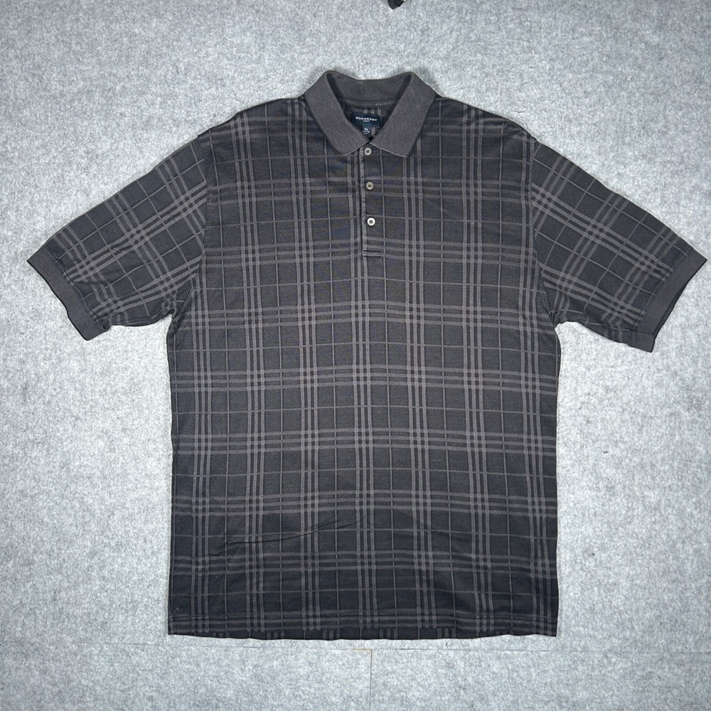 Burberry Golf Polo Mens XL Black Nova Check Plaid Short Sleeve Italy Made Luxury